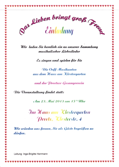 Einladung Haus am Klostergarten zum 23.05.2013