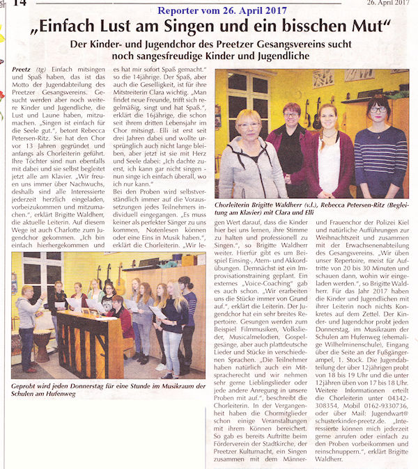 Preetzer Gesangverein(JGD)-Reporter vom 26.4.2017
