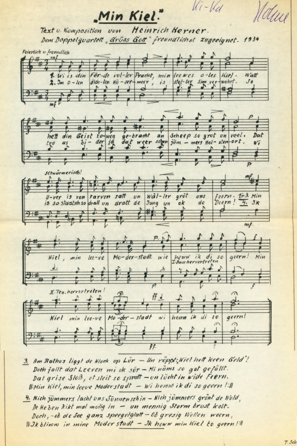 Min Kiel - Noten von Heinrich Herner für das Doppelquartett Grüss Gott 