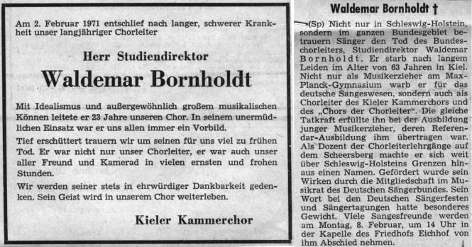 1971 - Waldemar Bornholdt muss den Kammerchor aufgeben