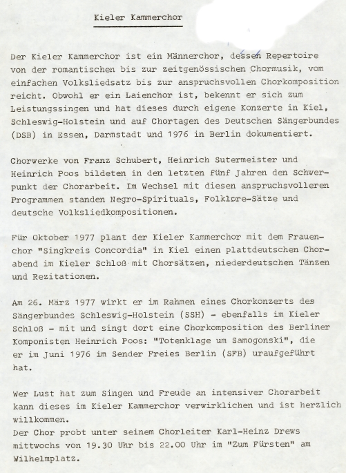 1977 - Werbung des Kammerchores