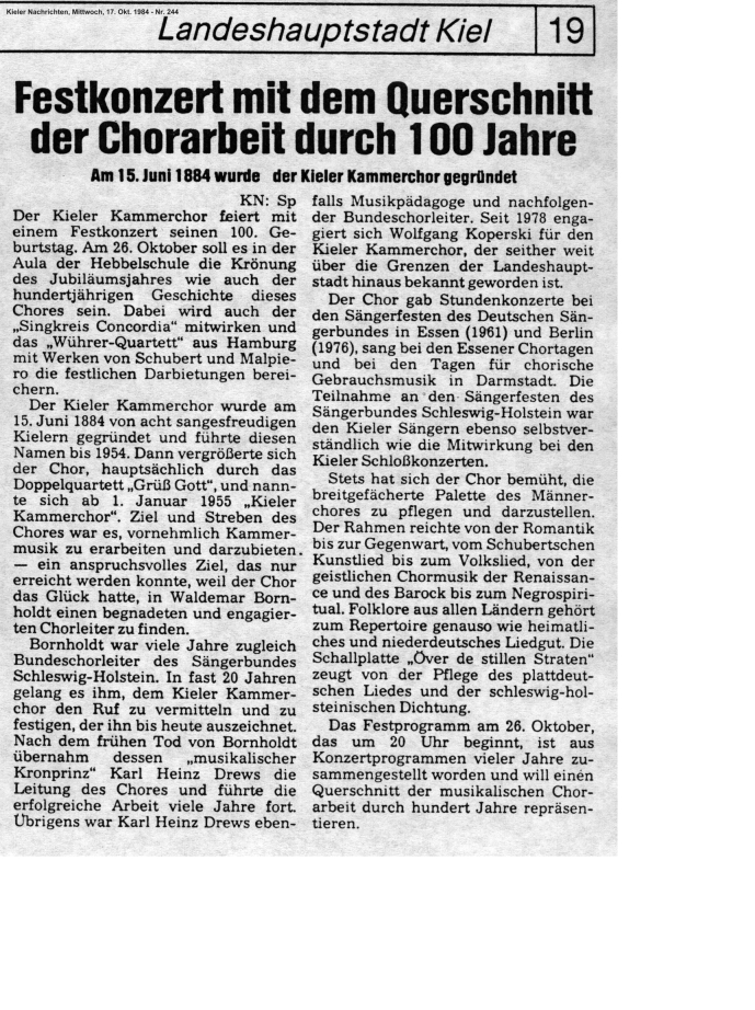 1984 - Bericht in den Kieler Nachrichten