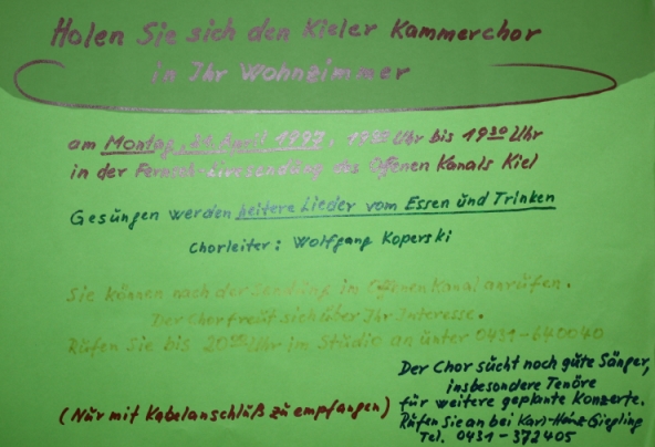 1997 - Film des Kammerchores im Offenen Kanal Kiel